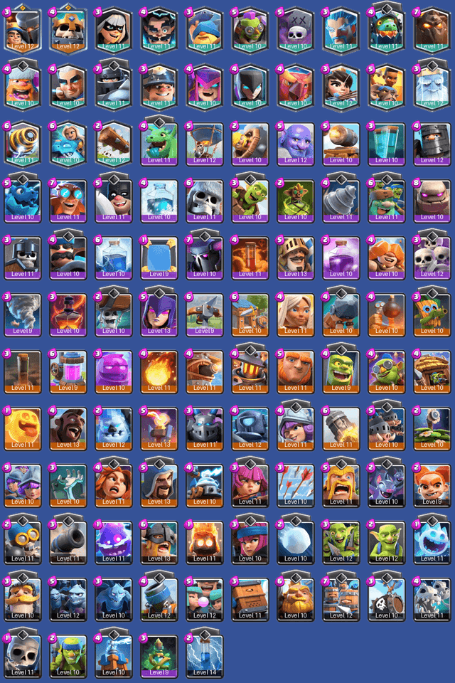 [KT12] | Level 34 | 5501 Trophies | Arena 16 | 115/125 Cards | 551 Wins | BS Lv.77 | 1 Max | 2 Champions | 21 Legendary | 32 Epic