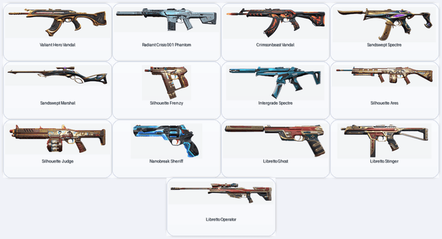 EU | 13 Skins | exp BRONZE 3 | Valiant Hero Vandal | Radiant Crisis 001 Phantom | Libretto Operator | Silhouette Frenzy | Sandswept Marshal