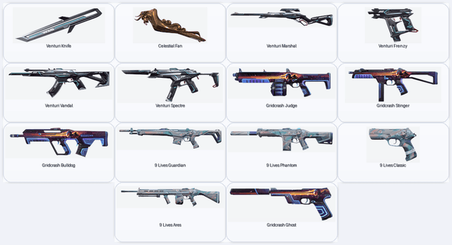 EU | 14 Skins | exp BRONZE 3 | Venturi Vandal | 9 Lives Phantom | Venturi Frenzy | Venturi Marshal | 9 Lives Classic | Venturi Knife | Celestial Fan