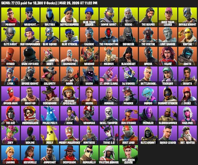 [PC/XBOX] | 77 skins | Take The L | OG STW | Royale Knight | The Reaper | Elite Agent | Blue Squire | Omega | Prodigy | Warpaint | Sultura