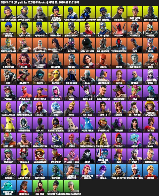 [PC/XBOX] | 115 skins | Floss | Take The L | OG STW | Black Knight | Sparkle Specialist | Royale Knight | The Reaper | Elite Agent | Blue Squire