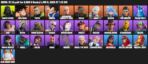 [PC/PSN/XBOX] | 31 skins | 1150 V-bucks | Darth Vader | Son Goku | Twyn | Vegeta | Paradigm (Reality-659) | Malik | Snap | Nezumi | The Ageless | Full Access