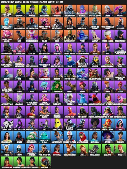 [PC/PSN] | 124 skins | Merry Mint Axe | OG STW | Rose Team Leader | Warpaint | Xander | Breakpoint | Deadpool | Frozen Raven | Kymera | Spectra Knight | Full Access