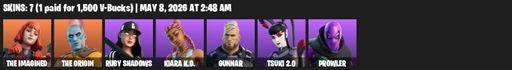 [PC/PSN/XBOX] | 7 skins | 1350 V-bucks | The Imagined | The Origin | Ruby Shadows | Kiara K.O. | Gunnar | Tsuki 2.0 | Prowler | Shadow Slicer | Full Access