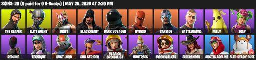 [PC/XBOX] | 20 skins | Take The L | The Reaper | Elite Agent | Drift | Blackheart | Dark Voyager | Hybrid | Carbide | Battlehawk | Peely | Zoey | Full Access