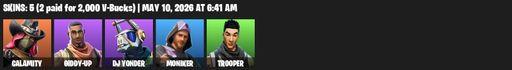 [PC/PSN/XBOX] | 5 skins | Calamity | Giddy-up | DJ Yonder | Moniker | Trooper | Reckoning | Smash Up | Default Pickaxe | Full Access