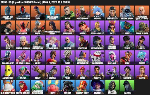 [PC/PSN/XBOX] | 59 skins | Frozen Red Knight | The Foundation | Fade | Frozen Love Ranger | Twyn | Driftwalker | Nezumi | The Ageless | Frozen Raven | Full Access