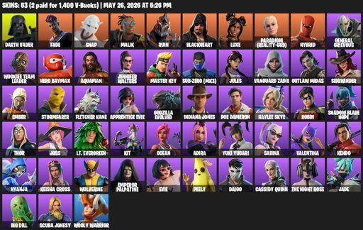 [PC/PSN/XBOX] | 53 skins | Darth Vader | Fade | Snap | Malik | Ruin | Blackheart | Luxe | Paradigm (Reality-659) | Hybrid | General Grievous | Full Access