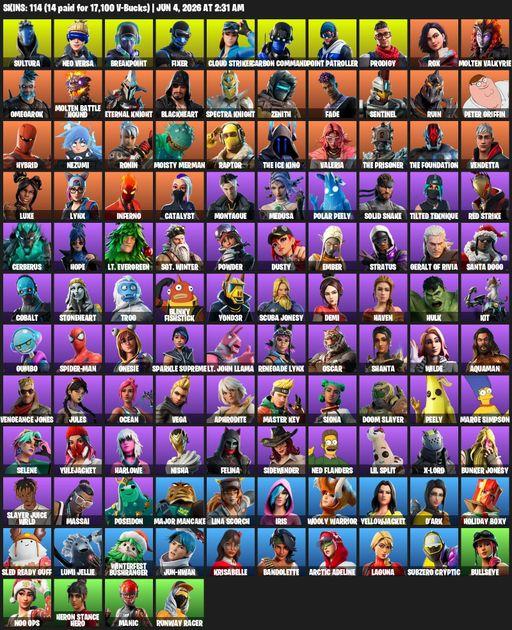 [PC/XBOX] | 114 skins | Reaper Axe | Sultura | Neo Versa | Breakpoint | Fixer | Cloud Striker | Carbon Commando | Point Patroller | Prodigy | Rox | Full Access