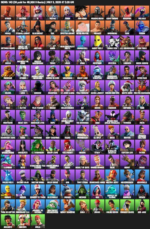 [PC/PSN] | 143 skins | 850 V-bucks | Merry Mint Axe | Hybrid | Valeria | Vi | Mizuki | Torin | Son Goku | Mandalorian | Kado Thorne | Deadpool | Full Access