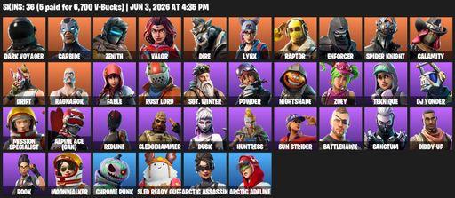 [PC/XBOX] | 36 skins | Take The L | Dark Voyager | Carbide | Zenith | Valor | Dire | Lynx | Raptor | Enforcer | Spider Knight | Calamity | Drift | Full Access