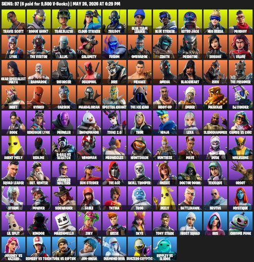 [PC/XBOX] | 97 skins | Travis Scott | Omega | Rogue Agent | Trailblazer | Cloud Striker | Trilogy | Blue Team Leader | Blue Striker | Astro Jack | Full Access