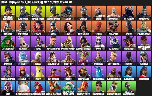 [PC/PSN/XBOX] | 59 skins | Floss | Sparkle Specialist | Royale Knight | Blue Squire | Omega | Rogue Agent | Zenith | Carbide | Drift | Ragnarok | Full Access
