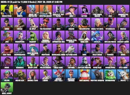 [PC/PSN/XBOX] | 61 skins | Indigo Kuno | Vegeta | Renzo the Destroyer | Spectra Knight | O.M.E.G.A. Suit Alpha | Joss | Astrea | T-60 Power Armor | Full Access