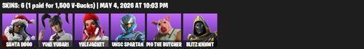 [PC/PSN/XBOX] | 6 skins | Santa Dogg | Yuki Yubari | Yulejacket | UNSC Spartan | Pig the Butcher | Blitz Knight | Sea Bobber | Festive Bat | Full Access