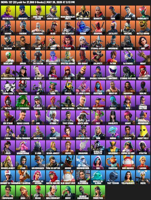 [PC/XBOX] | 127 skins | OG STW | Omega | Reaper Axe | Victor Elite | Warpaint | Rose Team Leader | Rogue Agent | Gear Specialist Maya | Ultima Knight | Full Access
