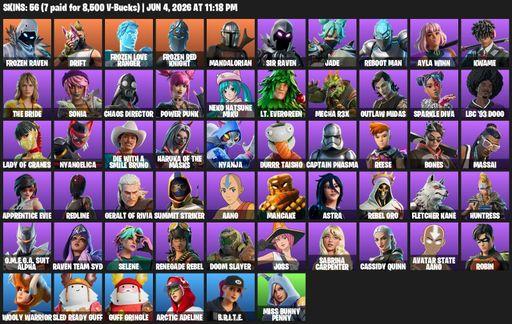 [PC/PSN/XBOX] | 56 skins | 1150 V-bucks | Frozen Raven | Drift | Frozen Love Ranger | Frozen Red Knight | Mandalorian | Sir Raven | Jade | Reboot Man | Full Access