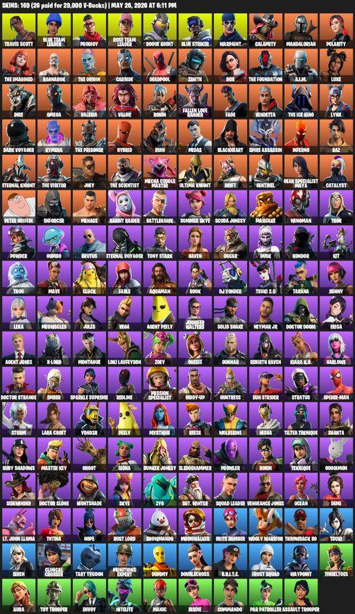 [PC/XBOX] | 169 skins | Take The L | OG STW | Travis Scott | Omega | Lara Croft | Blue Team Leader | Prodigy | Rose Team Leader | Rogue Agent | Full Access