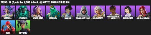 [PC/PSN/XBOX] | 12 skins | Medusa | Cerberus | Venus Hart | Poseidon | Korra | Vanguard Zadie | Aphrodite | Slayer Juice WRLD | Dupli-Kate | Full Access