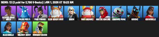 [PC/PSN/XBOX] | 13 skins | 700 V-bucks | Slayer Juice WRLD | Polar Peely | Yuki Yubari | Sled Ready Guff | Siren | Guff Gringle | Arctic Adeline | Full Access