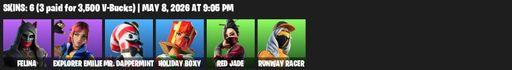 [PC/PSN/XBOX] | 6 skins | Felina | Explorer Emilie | Mr. Dappermint | Holiday Boxy | Red Jade | Runway Racer | Dumbbell Driver | Nanner Bashers | Full Access