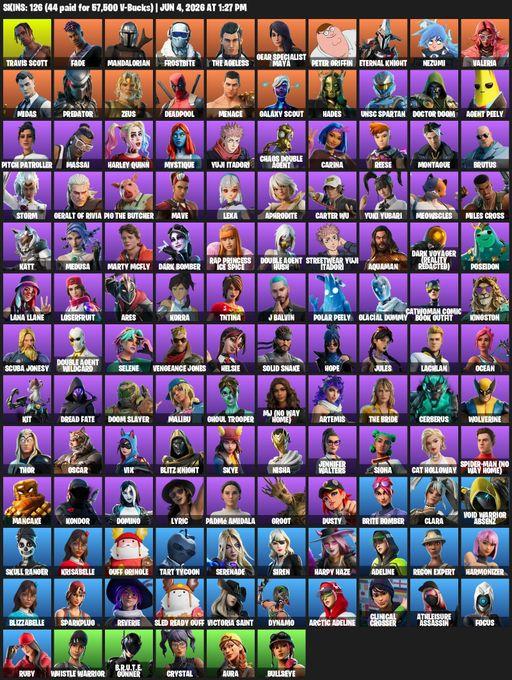 [PC/XBOX] | 126 skins | 1200 V-bucks | Travis Scott | Fade | Mandalorian | Frostbite | The Ageless | Gear Specialist Maya | Peter Griffin | Full Access