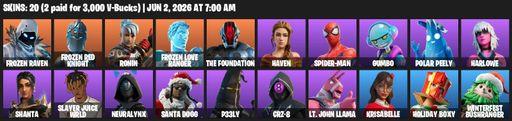[PC/XBOX] | 20 skins | Frozen Raven | Frozen Red Knight | Ronin | Frozen Love Ranger | The Foundation | Haven | Spider-Man | Gumbo | Polar Peely | Full Access