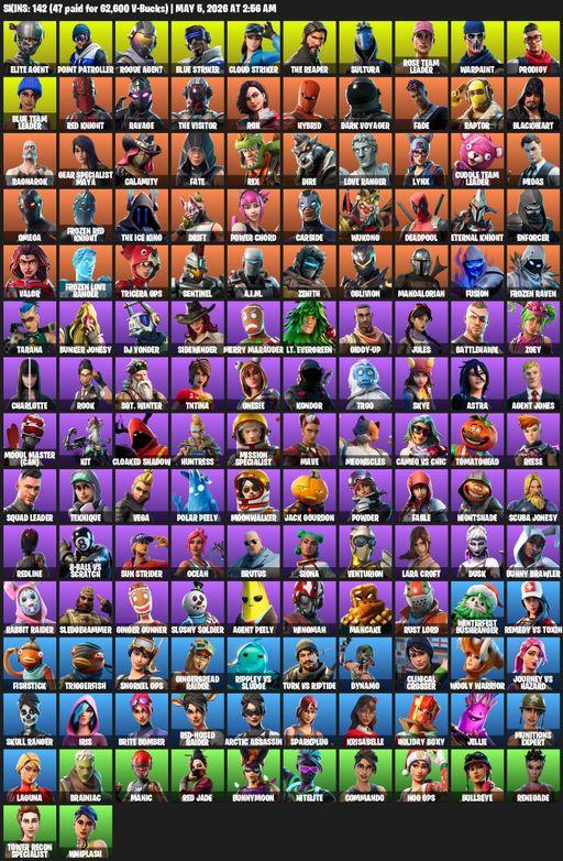 [PC/XBOX] | 142 skins | Leviathan Axe | Merry Mint Axe | Take The L | OG STW | The Reaper | Elite Agent | Omega | Lara Croft | Point Patroller | Full Access