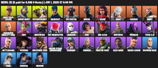 [PC/PSN/XBOX] | 33 skins | 5800 V-bucks | OG STW | Omega | Rose Team Leader | Rogue Agent | Psycho Bandit | Warpaint | The Visitor | Valor | Snap | Full Access