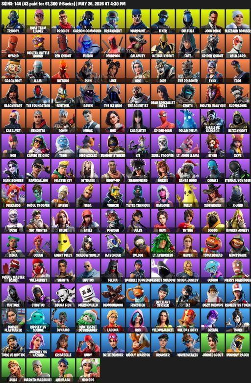 [PC/XBOX] | 144 skins | Merry Mint Axe | OG STW | Trilogy | Rose Team Leader | Prodigy | Carbon Commando | Breakpoint | Warpaint | Fixer | Sultura | Full Access
