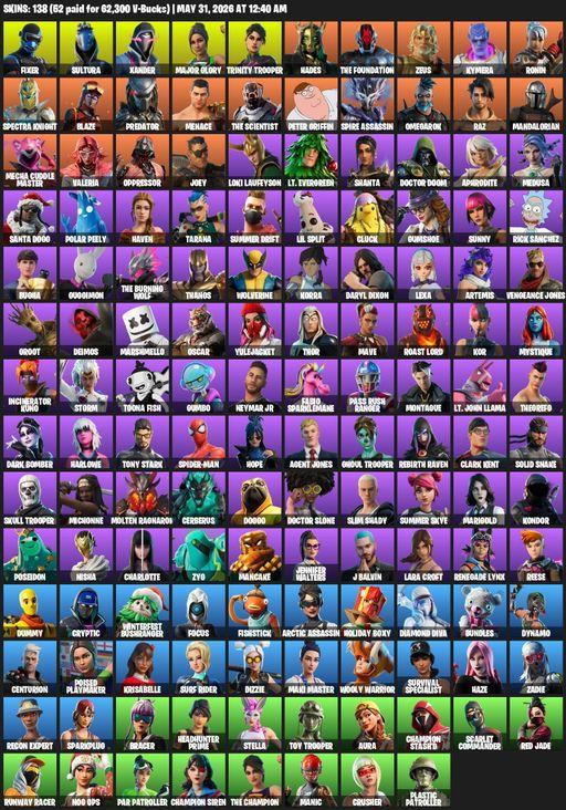 [PC/PSN/XBOX] | 138 skins | Leviathan Axe | Lara Croft | Fixer | Sultura | Xander | Major Glory | Trinity Trooper | Hades | The Foundation | Zeus | Full Access