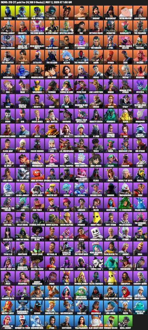[PC/XBOX] | 219 skins | Merry Mint Axe | Lara Croft | Sultura | Breakpoint | Blue Striker | Zenith | Luxe | Menace | Sorana | Blackheart | Full Access