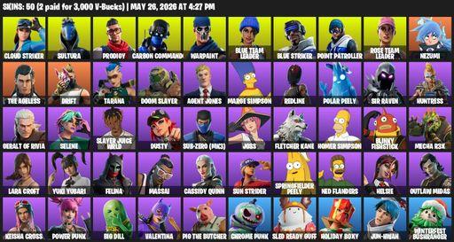 [PC/XBOX] | 50 skins | OG STW | Lara Croft | Cloud Striker | Sultura | Prodigy | Carbon Commando | Warpaint | Blue Team Leader | Blue Striker | Full Access