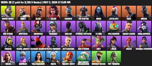 [PC/PSN/XBOX] | 38 skins | Omega | Reaper Axe | Rogue Agent | Drift | Blaze | Valor | Carbide | The Visitor | Omen | Catalyst | Fade | Red Strike | Full Access