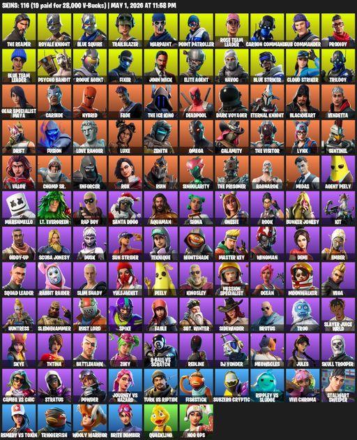 [PC/XBOX] | 116 skins | Take The L | OG STW | Royale Knight | The Reaper | Elite Agent | Blue Squire | Omega | Trailblazer | Warpaint | Full Access