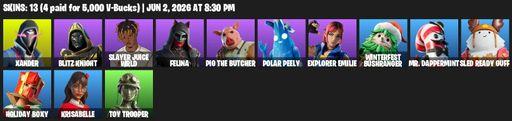 [PC] | 13 skins | Xander | Blitz Knight | Slayer Juice WRLD | Felina | Pig the Butcher | Polar Peely | Explorer Emilie | Winterfest Bushranger | Full Access