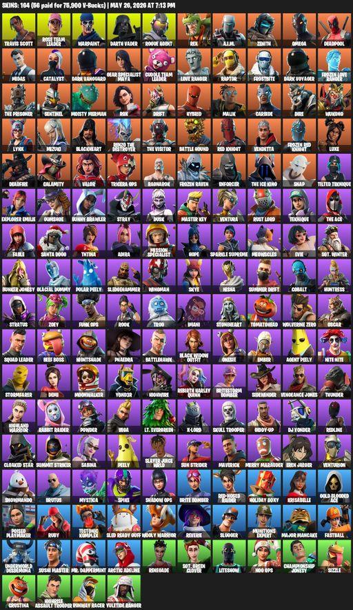 [PC/PSN/XBOX] | 164 skins | Take The L | OG STW | Travis Scott | Omega | Rose Team Leader | Warpaint | Darth Vader | Rogue Agent | Rex | A.I.M. | Full Access