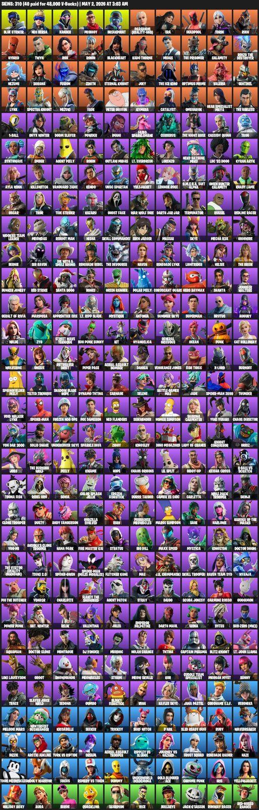 [PC/PSN/XBOX] | 310 skins | Renegade Raider | Aerial Assault Trooper | Blue Striker | Neo Versa | Xander | Prodigy | Breakpoint | Full Access