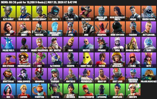 [PC/XBOX] | 59 skins | Take The L | Floss | Royale Knight | Elite Agent | Blue Squire | Zenith | A.I.M. | Calamity | Frozen Red Knight | Full Access