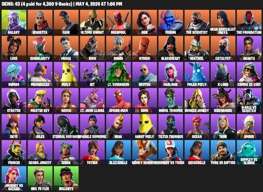 [PC/PSN/XBOX] | 63 skins | 1550 V-bucks | Galaxy | Vendetta | Fade | Ultima Knight | Deadpool | Rox | Fusion | The Scientist | Gear Specialist Maya | Full Access