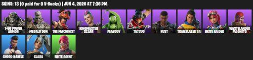 [PC/PSN/XBOX] | 13 skins | T-60 Power Armor | Megalo Don | The Machinist | Ringmaster Scarr | Peabody | Tatsuo | Rust | Trailblazer Tai | Brite Raider | Full Access