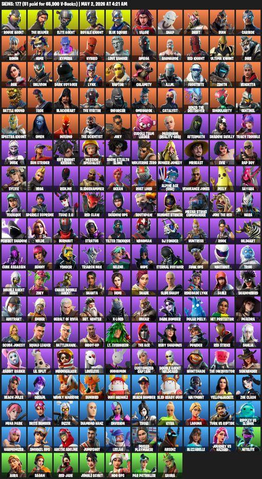 [PC/PSN/XBOX] | 177 skins | 550 V-bucks | Take The L | Royale Knight | The Reaper | Elite Agent | Blue Squire | Omega | Rogue Agent | Valor | Snap | Full Access