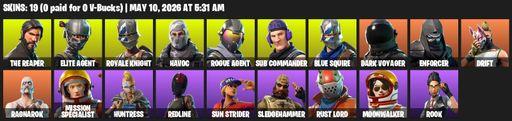 [PC/PSN/XBOX] | 19 skins | Take The L | Royale Knight | The Reaper | Elite Agent | Blue Squire | Havoc | Rogue Agent | Sub Commander | Dark Voyager | Full Access