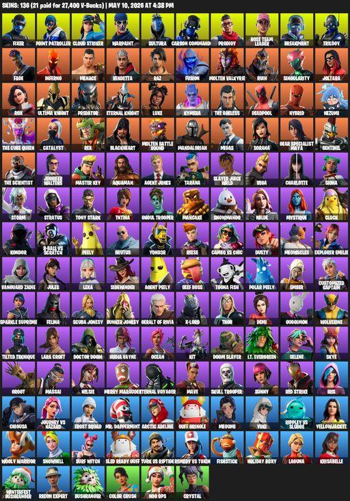 [PC/PSN/XBOX] | 136 skins | OG STW | Lara Croft | Fixer | Point Patroller | Cloud Striker | Warpaint | Sultura | Carbon Commando | Prodigy | Full Access