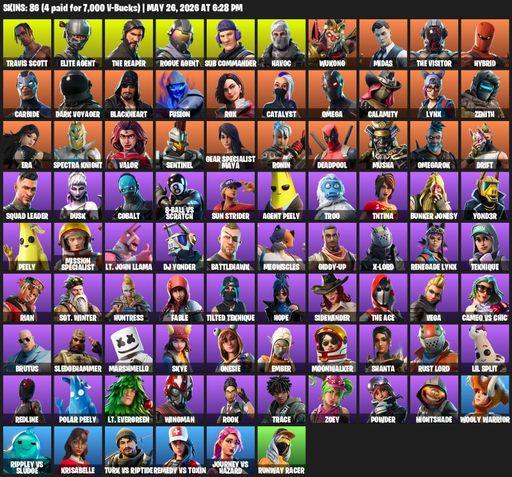 [PC/XBOX] | 86 skins | Take The L | Travis Scott | The Reaper | Elite Agent | Omega | Rogue Agent | Sub Commander | Havoc | Wukong | Midas | Full Access