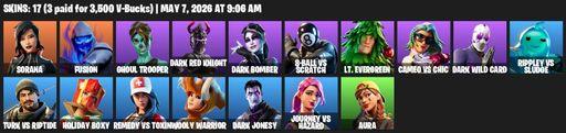 [PC/PSN] | 17 skins | Sorana | Fusion | Ghoul Trooper | Dark Red Knight  | Dark Bomber | 8-Ball vs Scratch | Lt. Evergreen | Cameo vs Chic | Full Access