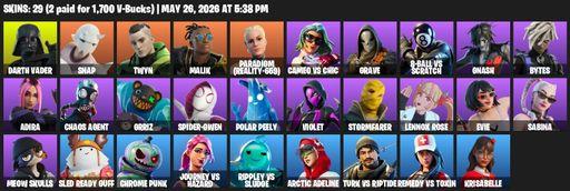 [PC/XBOX] | 29 skins | Darth Vader | Snap | Twyn | Malik | Paradigm (Reality-659) | Cameo vs Chic | Grave | 8-Ball vs Scratch | Gnash | Bytes | Adira | Full Access