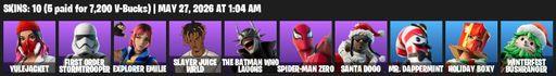 [PC/PSN/XBOX] | 10 skins | Yulejacket | First Order Stormtrooper | Explorer Emilie | Slayer Juice WRLD | The Batman Who Laughs | Spider-Man Zero | Full Access