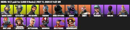 [PC/XBOX] | 16 skins | Take The L | The Reaper | Elite Agent | Rogue Agent | Carbide | Dark Voyager | Raven | Drift | Teknique | Redline | Huntress | Full Access