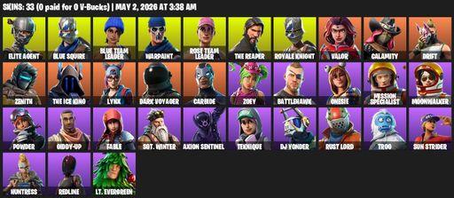 [PC/PSN/XBOX] | 33 skins | Take The L | Floss | OG STW | Royale Knight | The Reaper | Elite Agent | Blue Squire | Blue Team Leader | Warpaint | Full Access